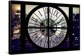 Giant Clock Window - Night View of Manhattan with Foggy III-Philippe Hugonnard-Framed Stretched Canvas