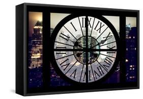 Giant Clock Window - Night View of Manhattan with Foggy III-Philippe Hugonnard-Framed Stretched Canvas