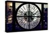 Giant Clock Window - Night View of Manhattan with Foggy III-Philippe Hugonnard-Stretched Canvas