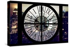 Giant Clock Window - Night View of Manhattan with Foggy III-Philippe Hugonnard-Stretched Canvas