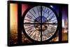 Giant Clock Window - Night View of Manhattan-Philippe Hugonnard-Framed Stretched Canvas