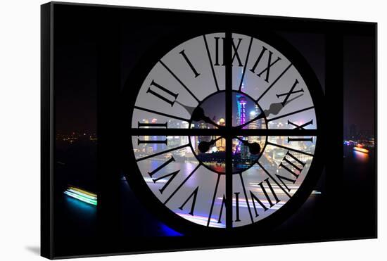 Giant Clock Window - Night view of Shanghai with the Oriental Tower - China-Philippe Hugonnard-Framed Stretched Canvas