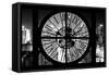 Giant Clock Window - Night View on the New York - B&W-Philippe Hugonnard-Framed Stretched Canvas