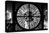 Giant Clock Window - Night View on the New York - B&W-Philippe Hugonnard-Stretched Canvas