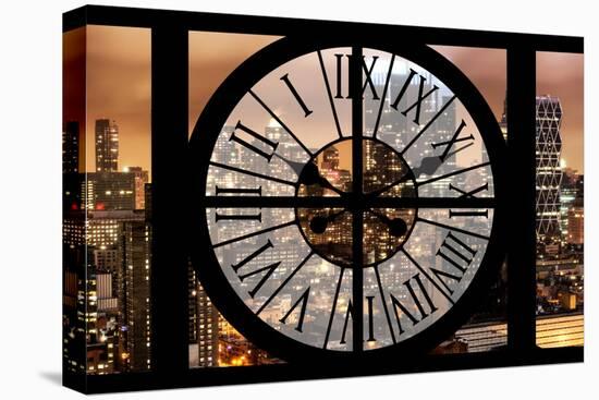 Giant Clock Window - Night View on the New York City-Philippe Hugonnard-Stretched Canvas