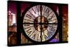 Giant Clock Window - Night View on the New York with the Empire State Building-Philippe Hugonnard-Stretched Canvas