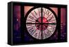 Giant Clock Window - Night View on the New Yorker with Pink Foggy-Philippe Hugonnard-Framed Stretched Canvas