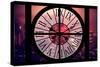 Giant Clock Window - Night View on the New Yorker with Pink Foggy-Philippe Hugonnard-Stretched Canvas