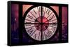 Giant Clock Window - Night View on the New Yorker with Pink Foggy-Philippe Hugonnard-Framed Stretched Canvas