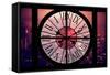 Giant Clock Window - Night View on the New Yorker with Pink Foggy-Philippe Hugonnard-Framed Stretched Canvas