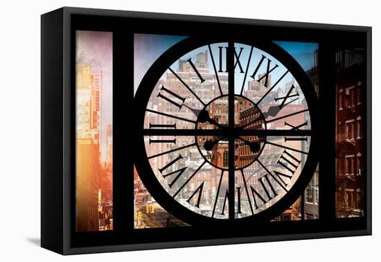 Giant Clock Window - View of Buildings in Garmen District in Winter - Manhattan III-Philippe Hugonnard-Framed Stretched Canvas