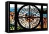 Giant Clock Window - View of Central Park with Hudson River at Sunset-Philippe Hugonnard-Framed Stretched Canvas