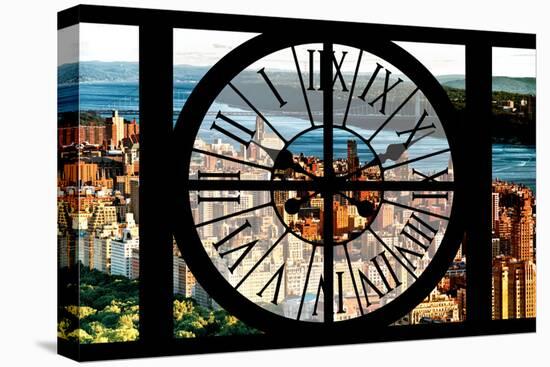 Giant Clock Window - View of Central Park with Hudson River at Sunset-Philippe Hugonnard-Stretched Canvas