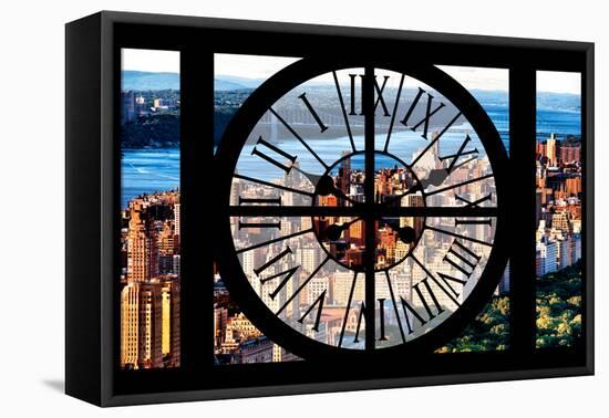 Giant Clock Window - View of Central Park with Hudson River-Philippe Hugonnard-Framed Stretched Canvas