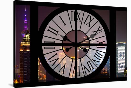 Giant Clock Window - View of Downtown Shanghai by Night - China II-Philippe Hugonnard-Stretched Canvas