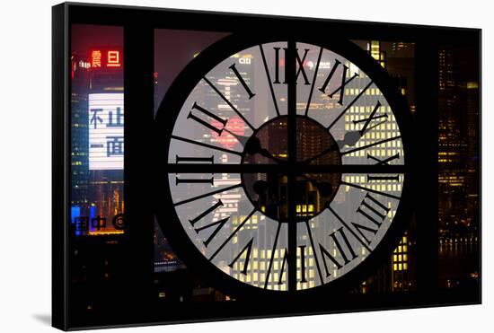 Giant Clock Window - View of Downtown Shanghai by Night - China-Philippe Hugonnard-Framed Stretched Canvas