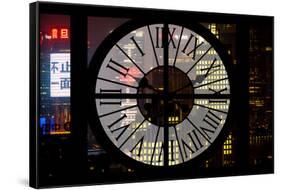 Giant Clock Window - View of Downtown Shanghai by Night - China-Philippe Hugonnard-Framed Stretched Canvas