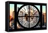 Giant Clock Window - View of Hell's Kitchen in Winter at Sunset - New York-Philippe Hugonnard-Framed Stretched Canvas