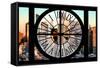 Giant Clock Window - View of Hell's Kitchen in Winter at Sunset - New York-Philippe Hugonnard-Framed Stretched Canvas