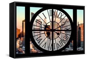 Giant Clock Window - View of Hell's Kitchen in Winter at Sunset - New York-Philippe Hugonnard-Framed Stretched Canvas