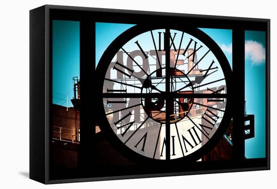 Giant Clock Window - View of Hotel Empire Sign - New York City-Philippe Hugonnard-Framed Stretched Canvas