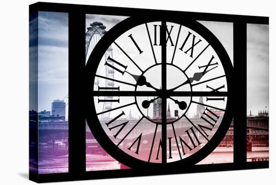 Giant Clock Window - View of London with London Eye and Big Ben IV-Philippe Hugonnard-Stretched Canvas