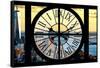 Giant Clock Window - View of Lower Manhattan with the One World Trade Center at Sunset-Philippe Hugonnard-Framed Stretched Canvas