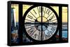 Giant Clock Window - View of Lower Manhattan with the One World Trade Center at Sunset-Philippe Hugonnard-Framed Stretched Canvas