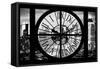 Giant Clock Window - View of Manhattan at Dusk V-Philippe Hugonnard-Framed Stretched Canvas