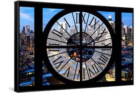 Giant Clock Window - View of Manhattan at Dusk X-Philippe Hugonnard-Framed Stretched Canvas