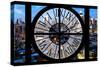 Giant Clock Window - View of Manhattan at Dusk X-Philippe Hugonnard-Stretched Canvas