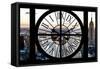 Giant Clock Window - View of Manhattan at Sunset II-Philippe Hugonnard-Framed Stretched Canvas
