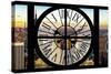 Giant Clock Window - View of Manhattan at Sunset-Philippe Hugonnard-Stretched Canvas