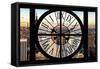 Giant Clock Window - View of Manhattan at Sunset-Philippe Hugonnard-Framed Stretched Canvas