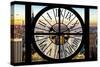 Giant Clock Window - View of Manhattan at Sunset-Philippe Hugonnard-Stretched Canvas