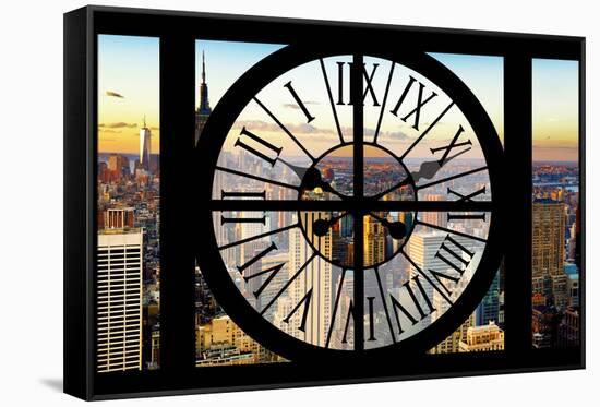 Giant Clock Window - View of Manhattan at Sunset-Philippe Hugonnard-Framed Stretched Canvas