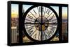 Giant Clock Window - View of Manhattan at Sunset-Philippe Hugonnard-Framed Stretched Canvas