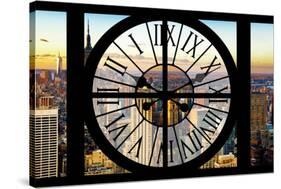 Giant Clock Window - View of Manhattan at Sunset-Philippe Hugonnard-Stretched Canvas