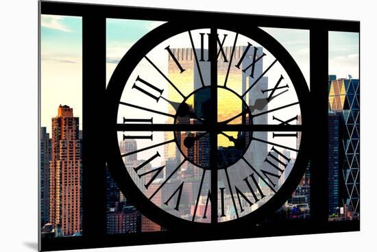 Giant Clock Window - View of Manhattan Buildings at Sunset II-Philippe Hugonnard-Mounted Photographic Print