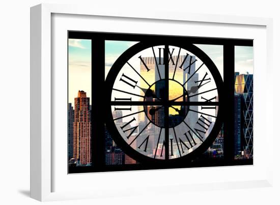 Giant Clock Window - View of Manhattan Buildings at Sunset II-Philippe Hugonnard-Framed Photographic Print