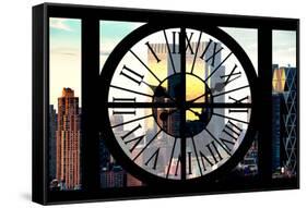 Giant Clock Window - View of Manhattan Buildings at Sunset II-Philippe Hugonnard-Framed Stretched Canvas