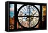 Giant Clock Window - View of Manhattan Buildings at Sunset-Philippe Hugonnard-Framed Stretched Canvas