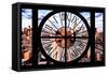 Giant Clock Window - View of Manhattan - New York City X-Philippe Hugonnard-Framed Stretched Canvas