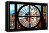 Giant Clock Window - View of Manhattan Skyscrapers at Sunset-Philippe Hugonnard-Framed Stretched Canvas