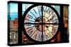 Giant Clock Window - View of Manhattan Skyscrapers at Sunset-Philippe Hugonnard-Stretched Canvas