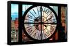 Giant Clock Window - View of Manhattan Skyscrapers at Sunset-Philippe Hugonnard-Framed Stretched Canvas