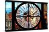 Giant Clock Window - View of Manhattan Skyscrapers at Sunset-Philippe Hugonnard-Stretched Canvas