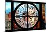 Giant Clock Window - View of Manhattan Skyscrapers at Sunset-Philippe Hugonnard-Mounted Photographic Print