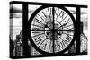 Giant Clock Window - View of Manhattan Skyscrapers with the Empire state Building II-Philippe Hugonnard-Stretched Canvas