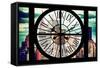 Giant Clock Window - View of Manhattan Skyscrapers with the Empire state Building III-Philippe Hugonnard-Framed Stretched Canvas